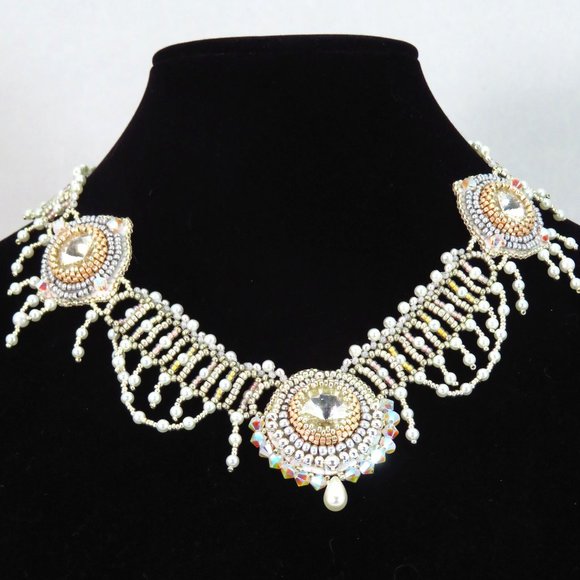 GlassWear Art Couture Jewelry - Vintage style choker/necklace hand beaded wedding